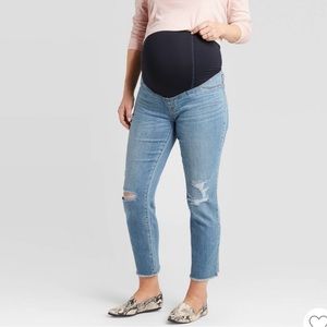 Over Belly Cropped Distressed Straight Maternity Jeans Size 0